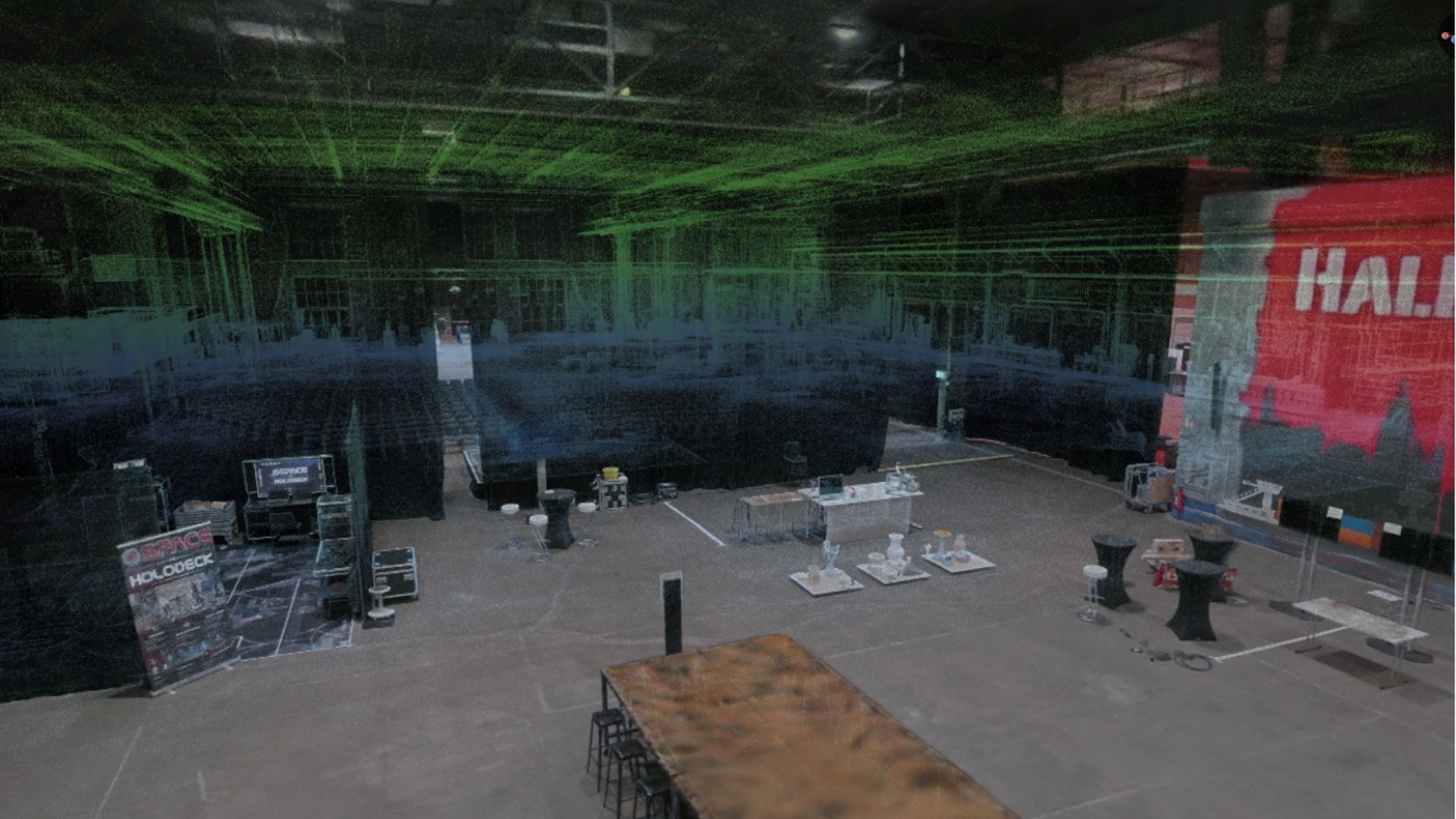 Overlay of Gaussian Splatting and point cloud as an X-ray rendering