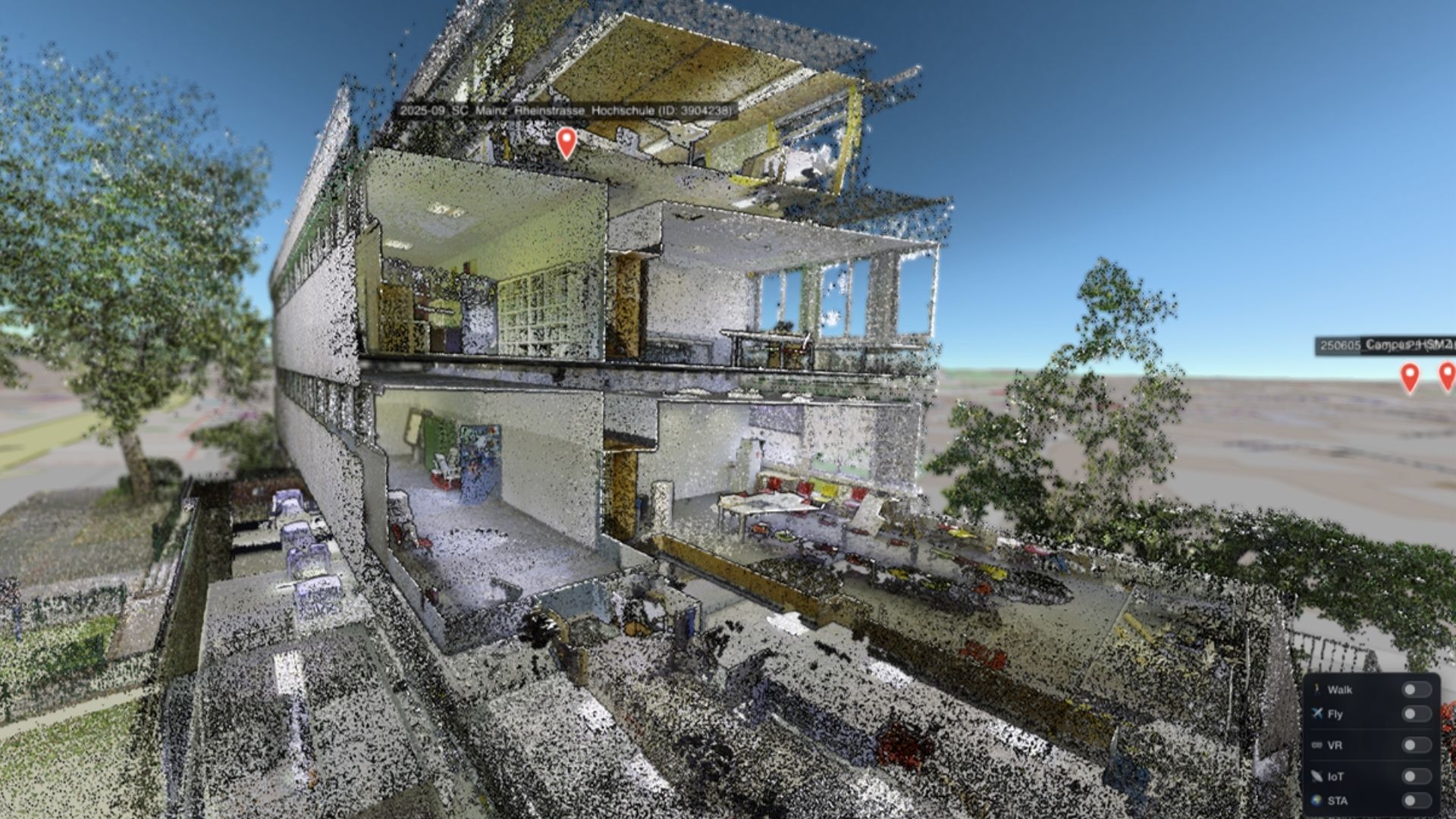TLS point cloud of the Rheinstraße building at HS Mainz, visualized in Cesium