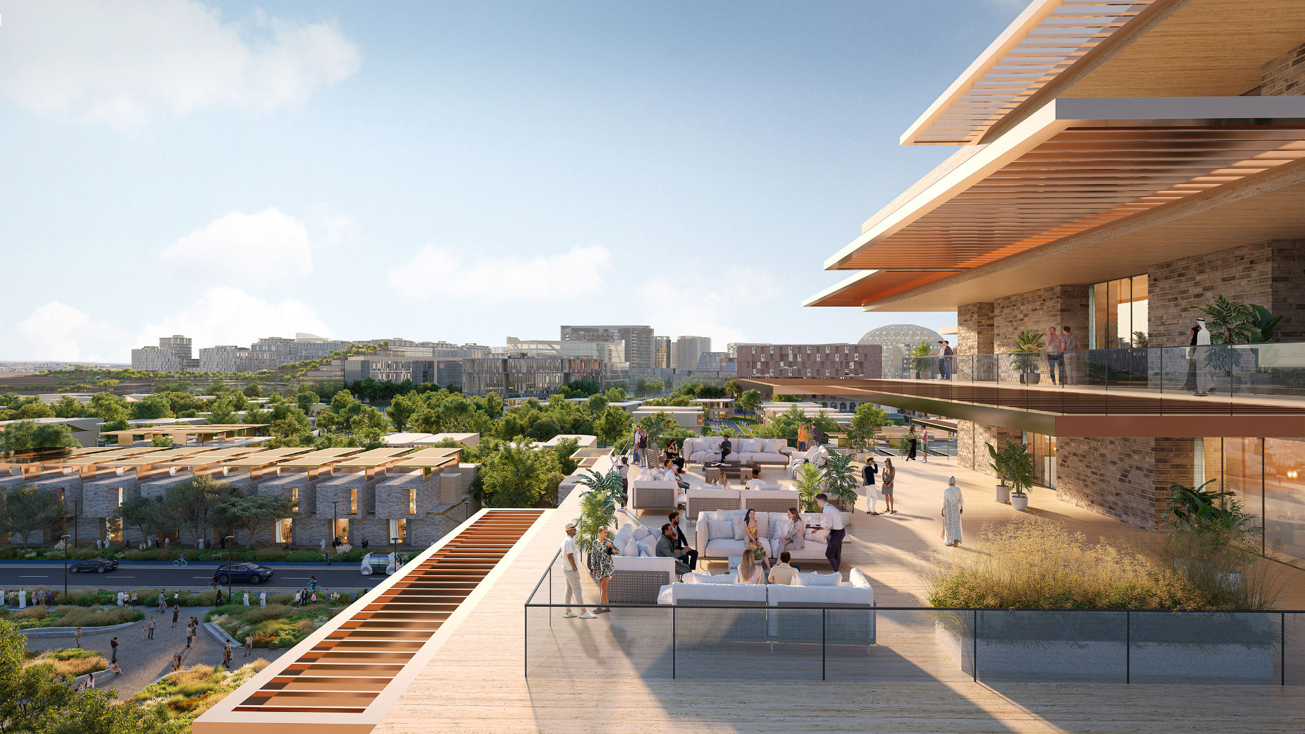 Begrünte Wohnquartiere mit moderner Architektur in Dubai