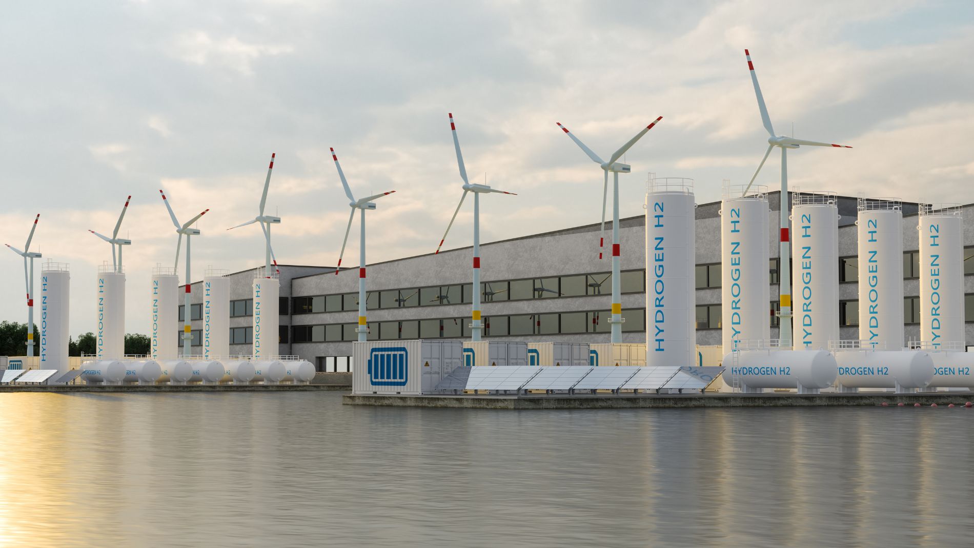 Windräder und Hydrogen H2 Tanks