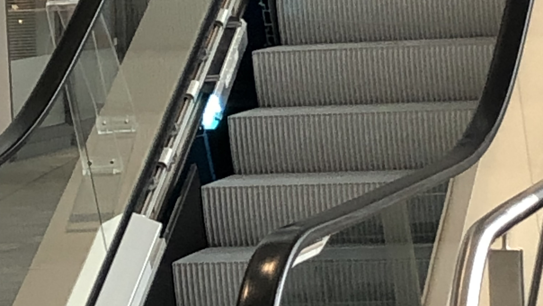 The UV-C light-based handrail hygiene system Escalite by UVIS UV-Innovative Solutions: Three light sources per module disinfect the surface in the reverse run – still visible during the test run, then in operation covered in the step area to protect passengers.  Source: E2 Forum I Messe Frankfurt Exhibition GmbH